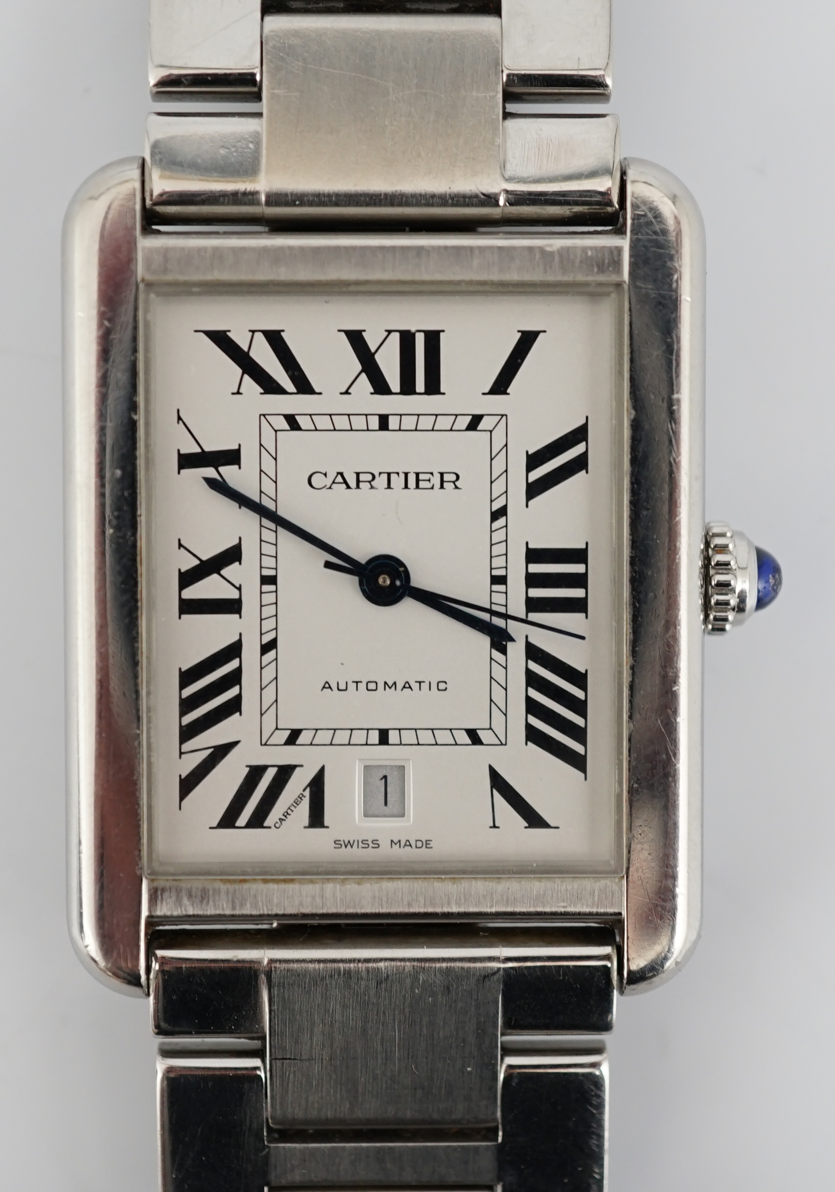 A gentleman's stainless steel Cartier Tank solo automatic wrist watch